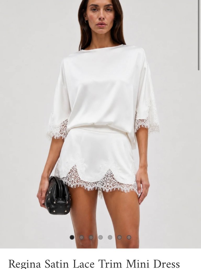 Curated Row Regina Satin Lace Trim White Mini Dress